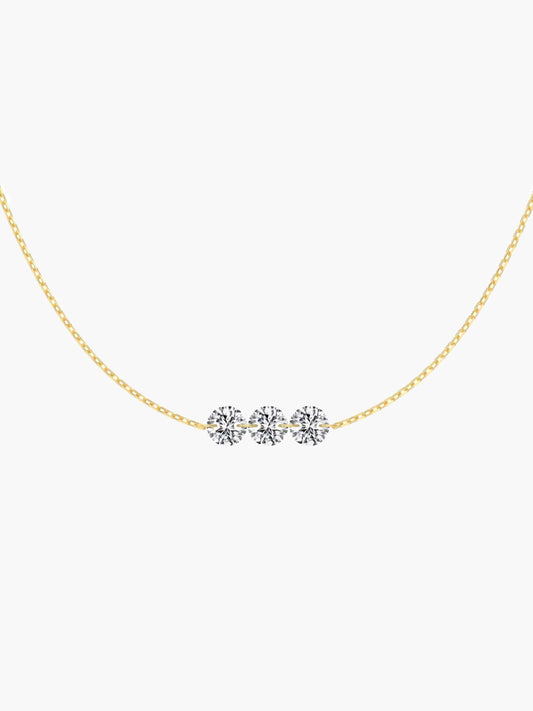 Collier fin trois zircons pour femme - Chaîne élégante en argent pour le cou