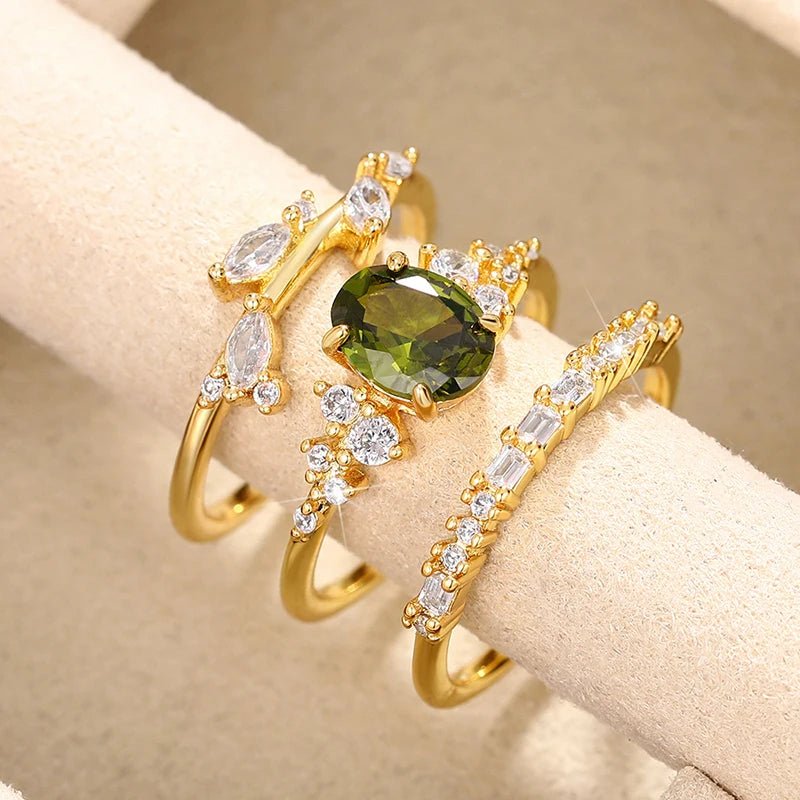 ZEYA - Arielle Olive Green Zirconia Ring Set