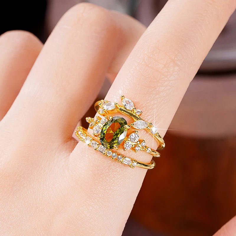 ZEYA - Arielle Olive Green Zirconia Ring Set