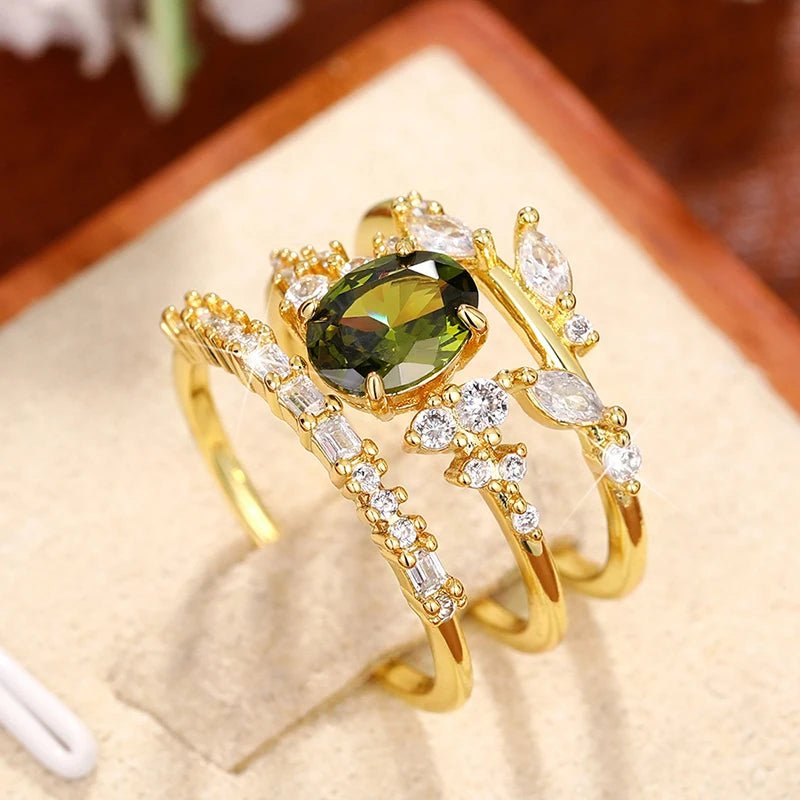 ZEYA - Arielle Olive Green Zirconia Ring Set