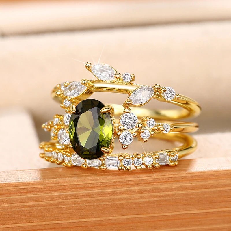 ZEYA - Arielle Olive Green Zirconia Ring Set