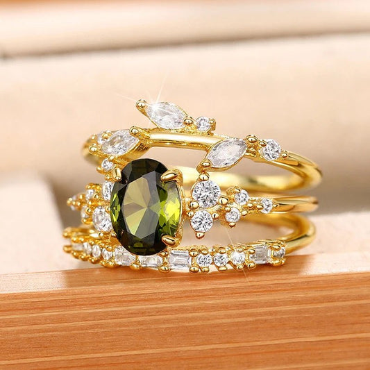 ZEYA - Arielle Olive Green Zirconia Ring Set