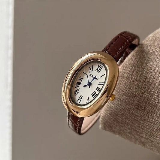 ZEYA - Carlene Oval Vintage Watch with Leather Strap