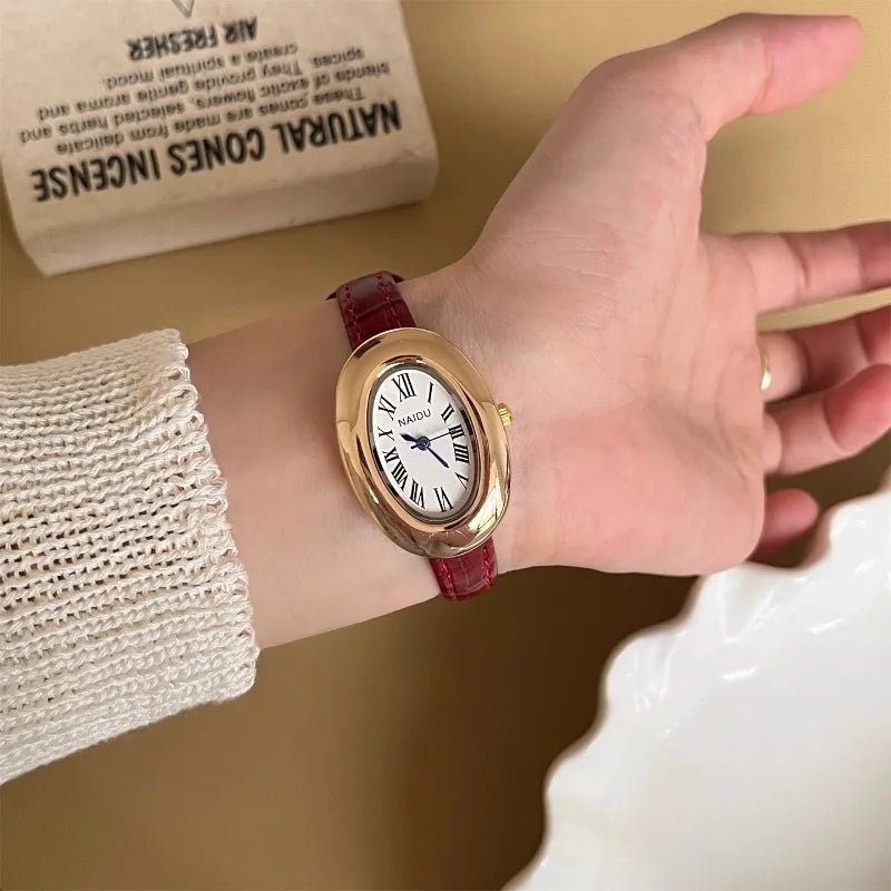 ZEYA - Carlene Oval Vintage Watch with Leather Strap
