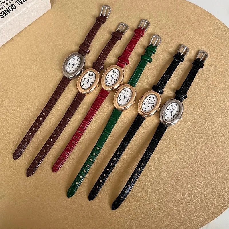 ZEYA - Carlene Oval Vintage Watch with Leather Strap