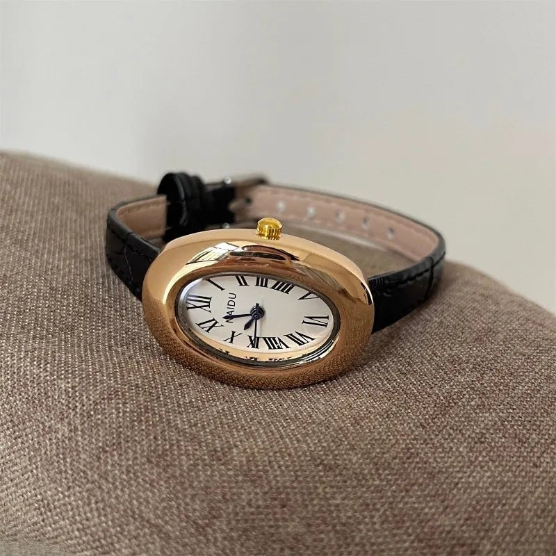 ZEYA - Carlene Oval Vintage Watch with Leather Strap
