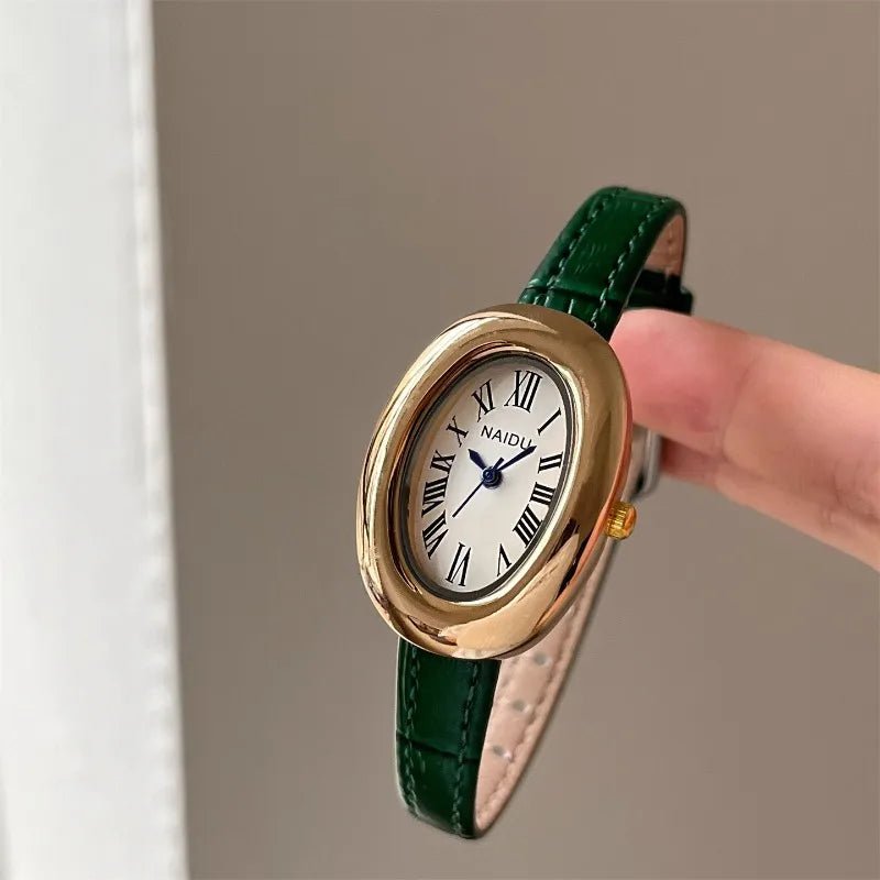 ZEYA - Carlene Oval Vintage Watch with Leather Strap