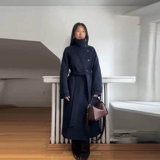 ZEYA - Feline Stand Collar Long Coat